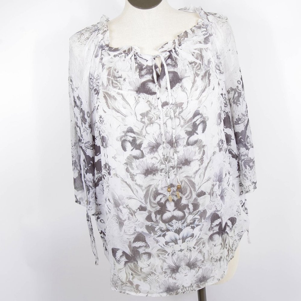 Style & Co. White Floral Paisley Blouse XL